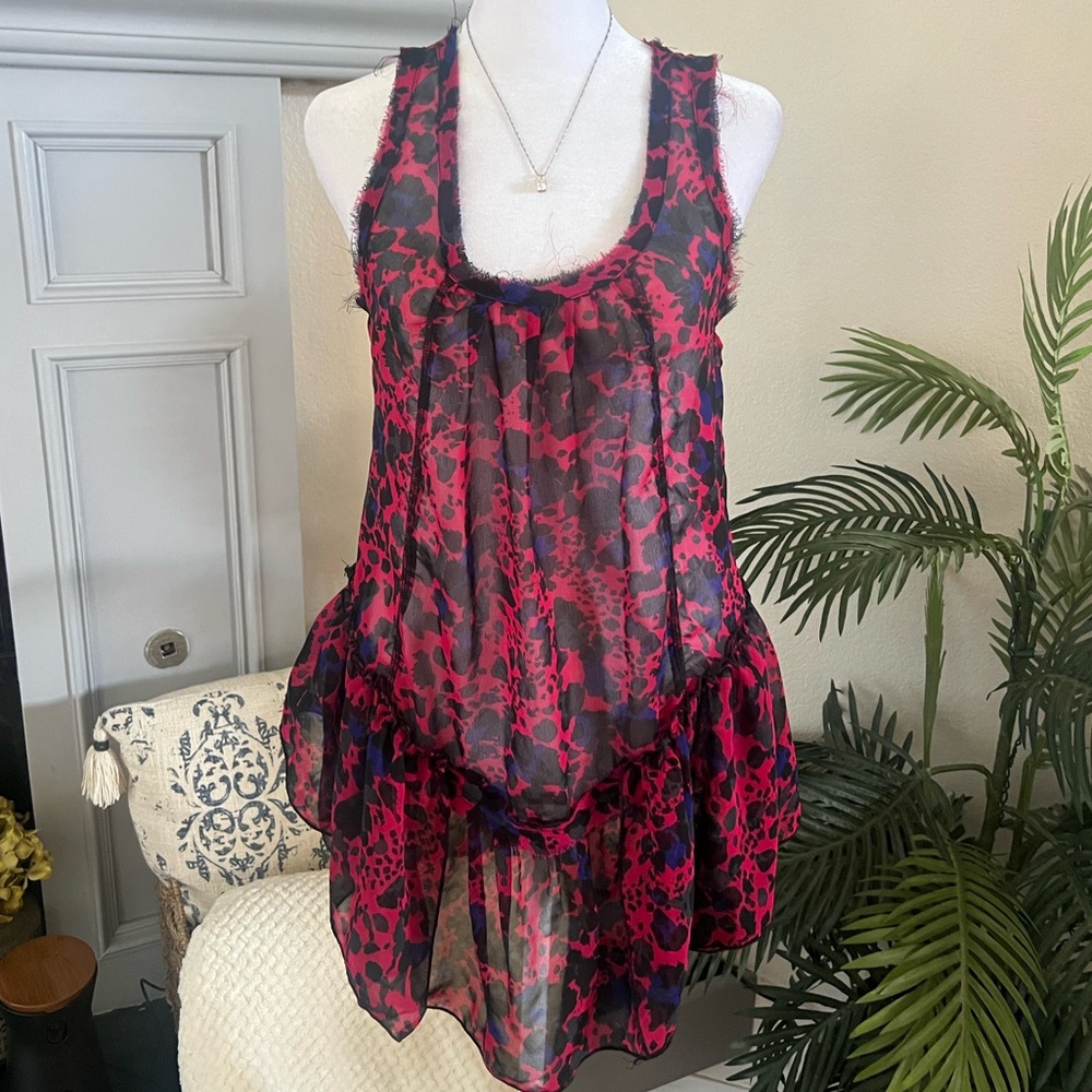 Vintage Tramp Y2K Sheer Sleeveless Pink and Black Tank Top Overlay S